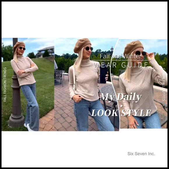 Chunky Knit Turtleneck Sweater Long Sleeve Pullover Trendy Fall Winter Top